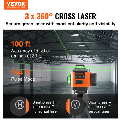 Laser Level 3048 cm Green Cross Line Self Leveling High Accuracy Measuring