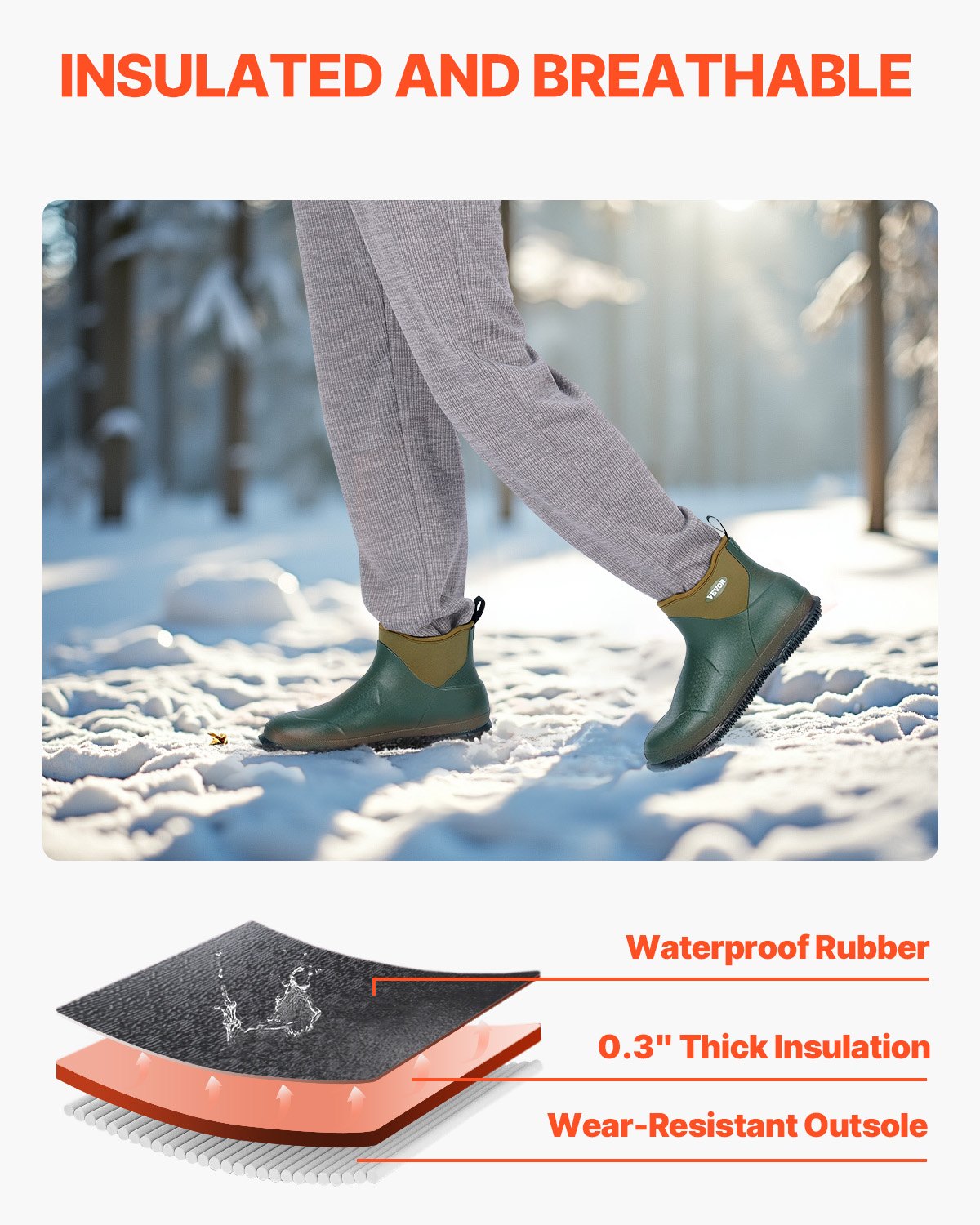 Damen-Deckstiefel, wasserdichte Angelstiefel, rutschfeste Gummistiefel für den Knöchel, isolierte Gartenstiefel, Neopren, leicht und strapazierfähig, für Produktion und Landwirtschaft, Größe 10 US