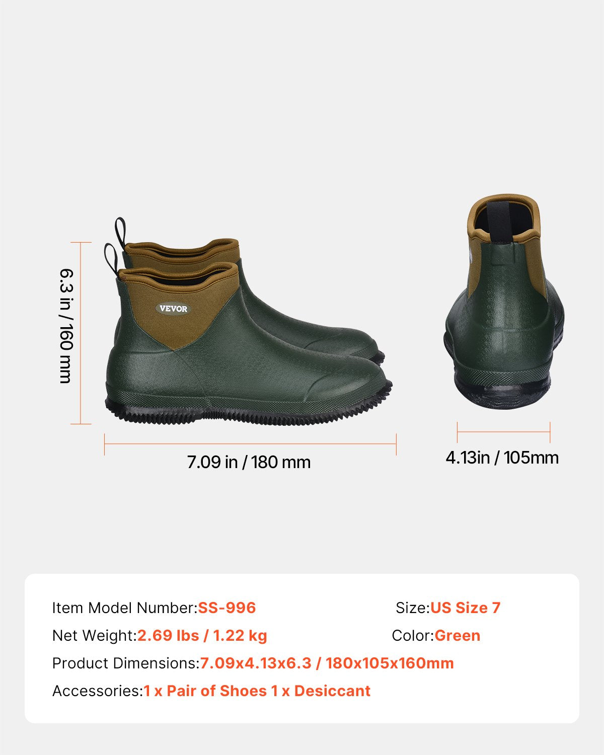 Damen-Deckstiefel, wasserdichte Angelstiefel, rutschfeste Gummistiefel für den Knöchel, isolierte Gartenstiefel, Neopren, leicht und strapazierfähig, für Produktion und Landwirtschaft, Größe 7 US
