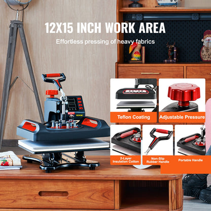 Heat Press Machine Sublimation Machine 15 x 12 Inch/38.1 x 30.5 cm 11 In 1 Kit Heat Press