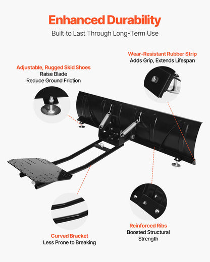 Schneepflug-Set, 1524 mm Universal-Schneepflugaufsatz, höhen- und links-rechts verstellbar, schnell abnehmbar, Stahl-Schürfschild für ATVs, 3 Montageoptionen, effiziente Schneeräumung, für die meisten ATVs und UTVs