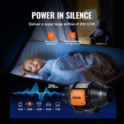 Inline-Rohrventilator, 102 mm, 129,7 CFM mit Drehzahlregler, leiser Wechselstrommotor, Abluftventilator für Kühlverstärker, Growzelte, Hydrokultur