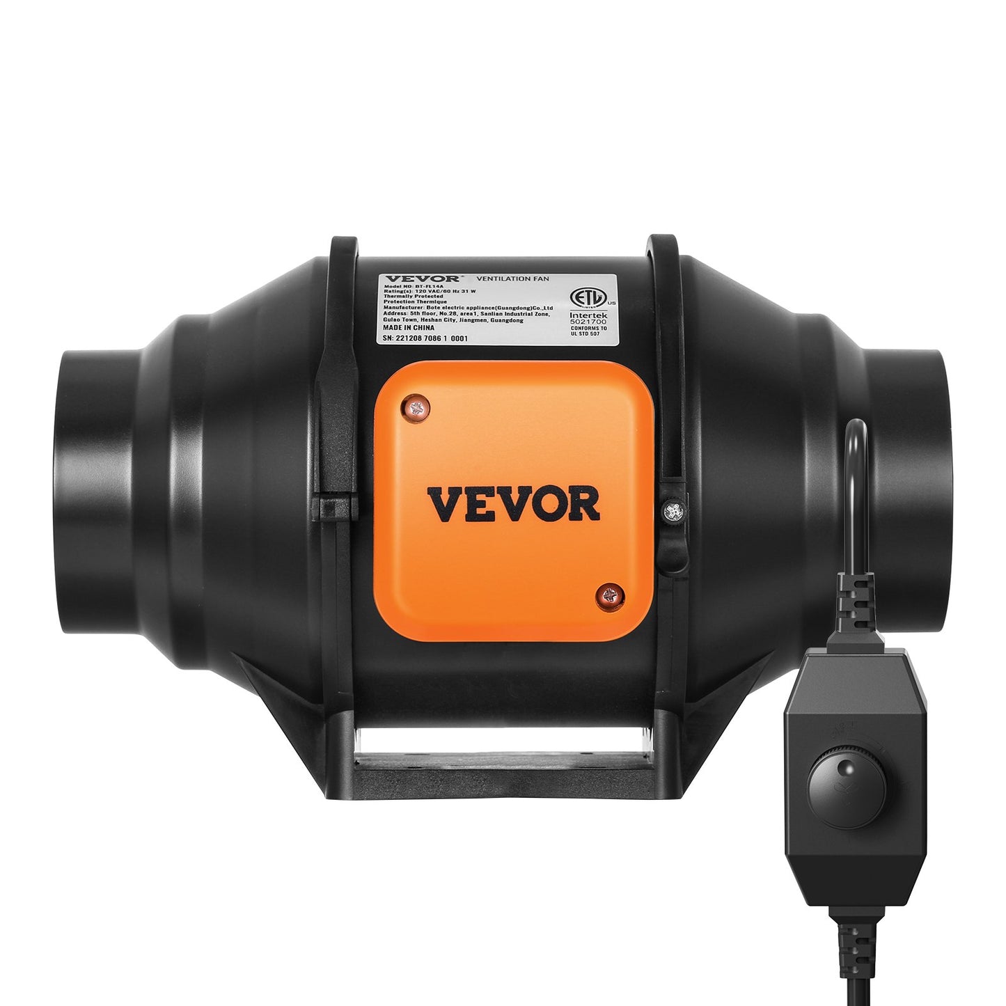 Inline-Rohrventilator, 102 mm, 129,7 CFM mit Drehzahlregler, leiser Wechselstrommotor, Abluftventilator für Kühlverstärker, Growzelte, Hydrokultur