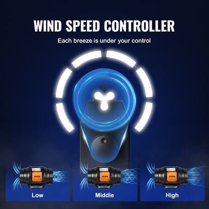 Inline-Rohrventilator, 152,4 mm, 323,7 CFM mit Drehzahlregler, leiser Wechselstrommotor, Abluftventilator für Kühlverstärker, Growzelte, Hydrokultur