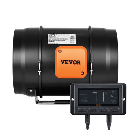 Inline-Rohrventilator, 203,2 mm, 506,2 CFM mit Temperatur- und Feuchtigkeitsregler, leiser Abluftventilator mit EC-Motor für Kühlverstärker, Growzelte und Hydrokultur