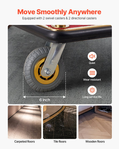 Hotel Luggage Cart, 1100 LBS Load Capacity, Brushed Stainless Steel Bellman's Cart Curved Uprights, Valet Cart with Red Carpeted Deck and 6-inch Rubber Wheels, Ideal for Hotels, Condos, Resorts