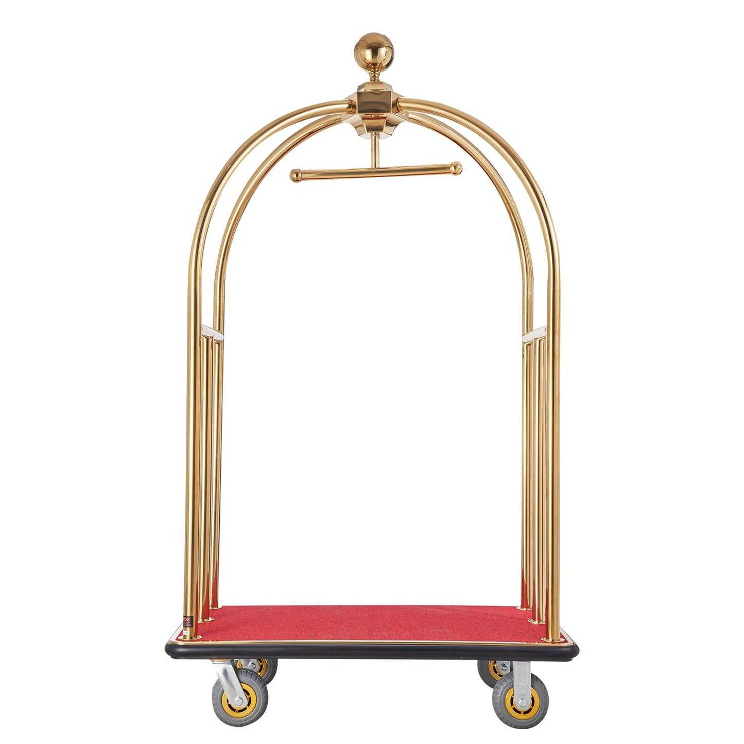 Hotel Luggage Cart, 1100 LBS Load Capacity, Brushed Stainless Steel Bellman's Cart Curved Uprights, Valet Cart with Red Carpeted Deck and 6-inch Rubber Wheels, Ideal for Hotels, Condos, Resorts