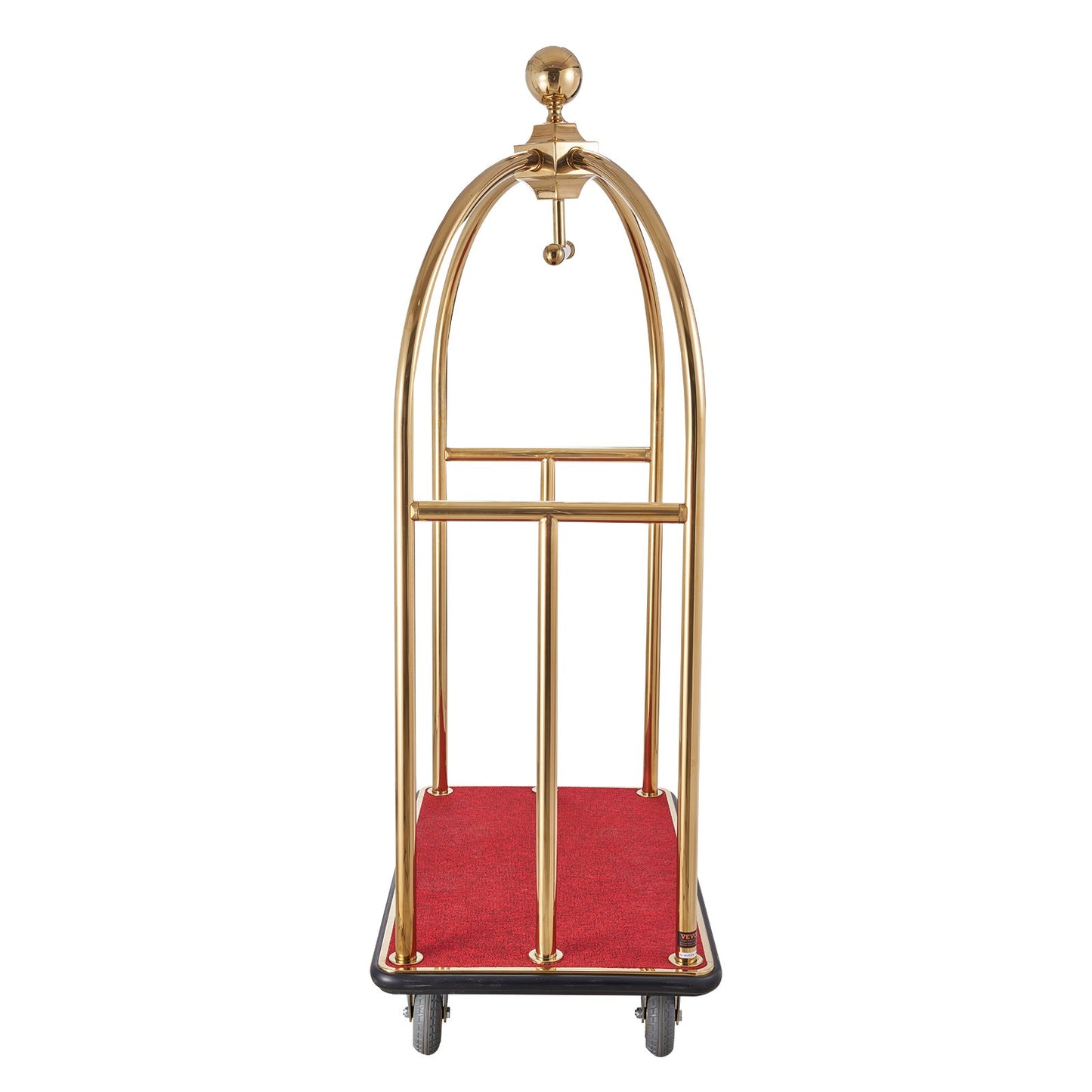 Hotel Luggage Cart, 1100 LBS Load Capacity, Brushed Stainless Steel Bellman's Cart Curved Uprights, Valet Cart with Red Carpeted Deck and 6-inch Rubber Wheels, Ideal for Hotels, Condos, Resorts