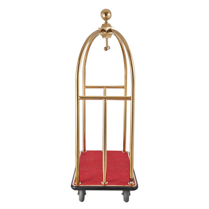 Hotel Luggage Cart, 1100 LBS Load Capacity, Brushed Stainless Steel Bellman's Cart Curved Uprights, Valet Cart with Red Carpeted Deck and 6-inch Rubber Wheels, Ideal for Hotels, Condos, Resorts