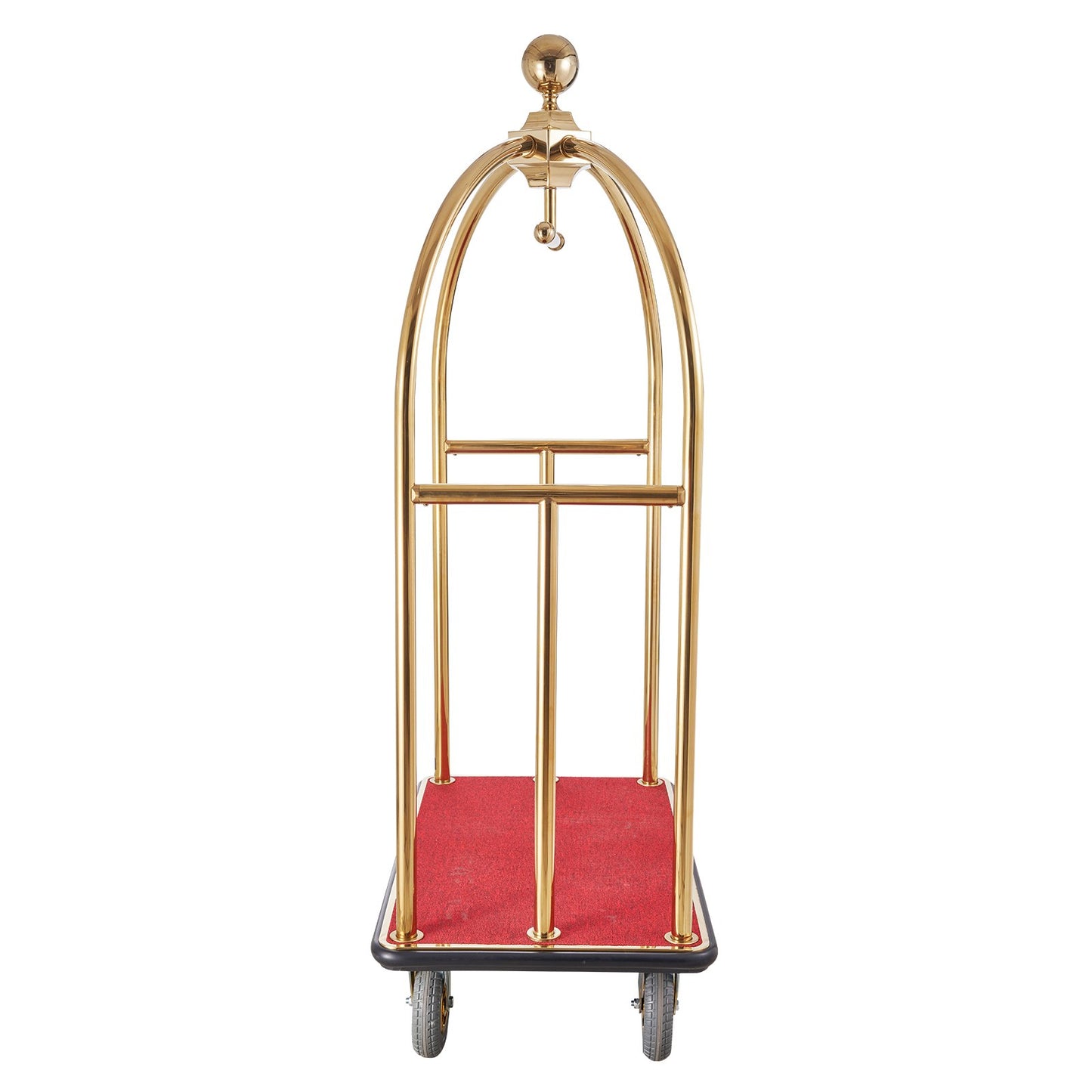 Hotel Luggage Cart, 1500 LBS Load Capacity, Brushed Stainless Steel Bellman's Cart Curved Uprights, Valet Cart with Red Carpeted Deck and 8-inch Rubber Wheels, Ideal for Hotels, Condos, Resorts