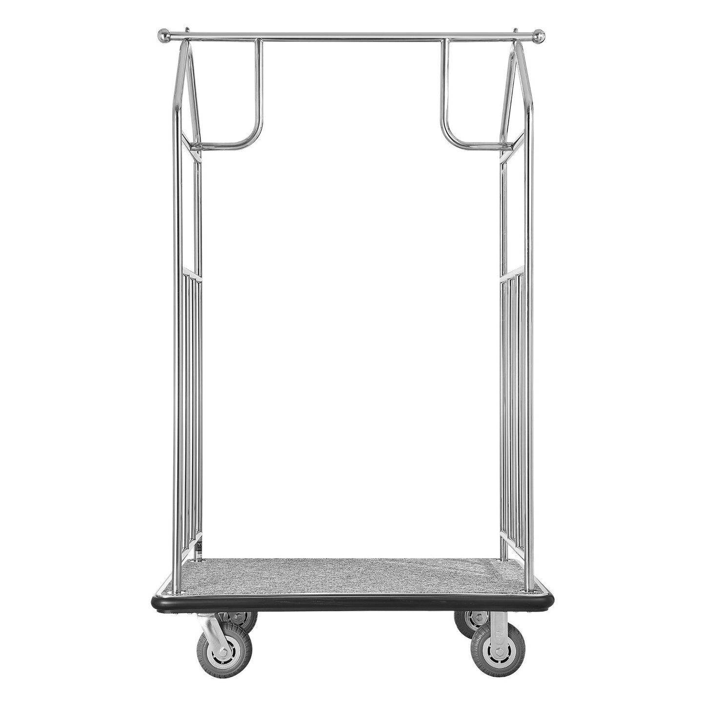 Hotel Luggage Cart, 800 LBS Load Capacity, Brushed Stainless Steel Finish Bellman's Cart, Valet Cart with Grey Carpeted Deck and 6-inch Rubber Wheels, Ideal for Hotels, Condos, Resorts, Silver