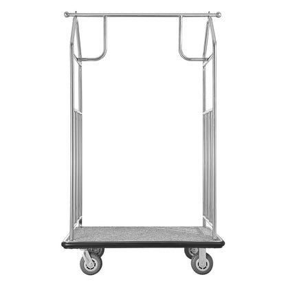 Hotel Luggage Cart, 800 LBS Load Capacity, Brushed Stainless Steel Finish Bellman's Cart, Valet Cart with Grey Carpeted Deck and 6-inch Rubber Wheels, Ideal for Hotels, Condos, Resorts, Silver