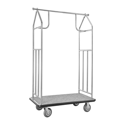 Hotel Luggage Cart, 800 LBS Load Capacity, Brushed Stainless Steel Finish Bellman's Cart, Valet Cart with Grey Carpeted Deck and 6-inch Rubber Wheels, Ideal for Hotels, Condos, Resorts, Silver