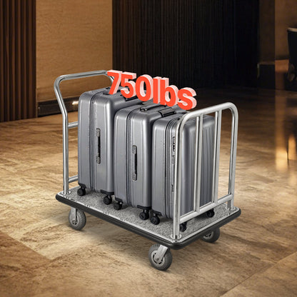 Hotel Luggage Cart, 750 LBS Load Capacity, Deluxe Platform Truck with Removable Front Frame, Valet Cart with Grey Carpeted Deck and 6-inch Rubber Wheels, Ideal for Hotels, Condos, Resorts