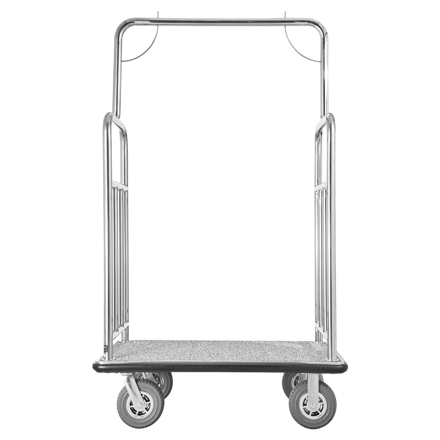 Hotel Luggage Cart, 1200 LBS Load Capacity, Brushed Stainless Steel Finish Bellman's Cart, Valet Cart with Grey Carpeted Deck and 8-inch Rubber Wheels, Ideal for Hotels, Condos, Resorts, Silver
