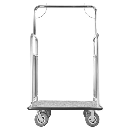 Hotel Luggage Cart, 1200 LBS Load Capacity, Brushed Stainless Steel Finish Bellman's Cart, Valet Cart with Grey Carpeted Deck and 8-inch Rubber Wheels, Ideal for Hotels, Condos, Resorts, Silver