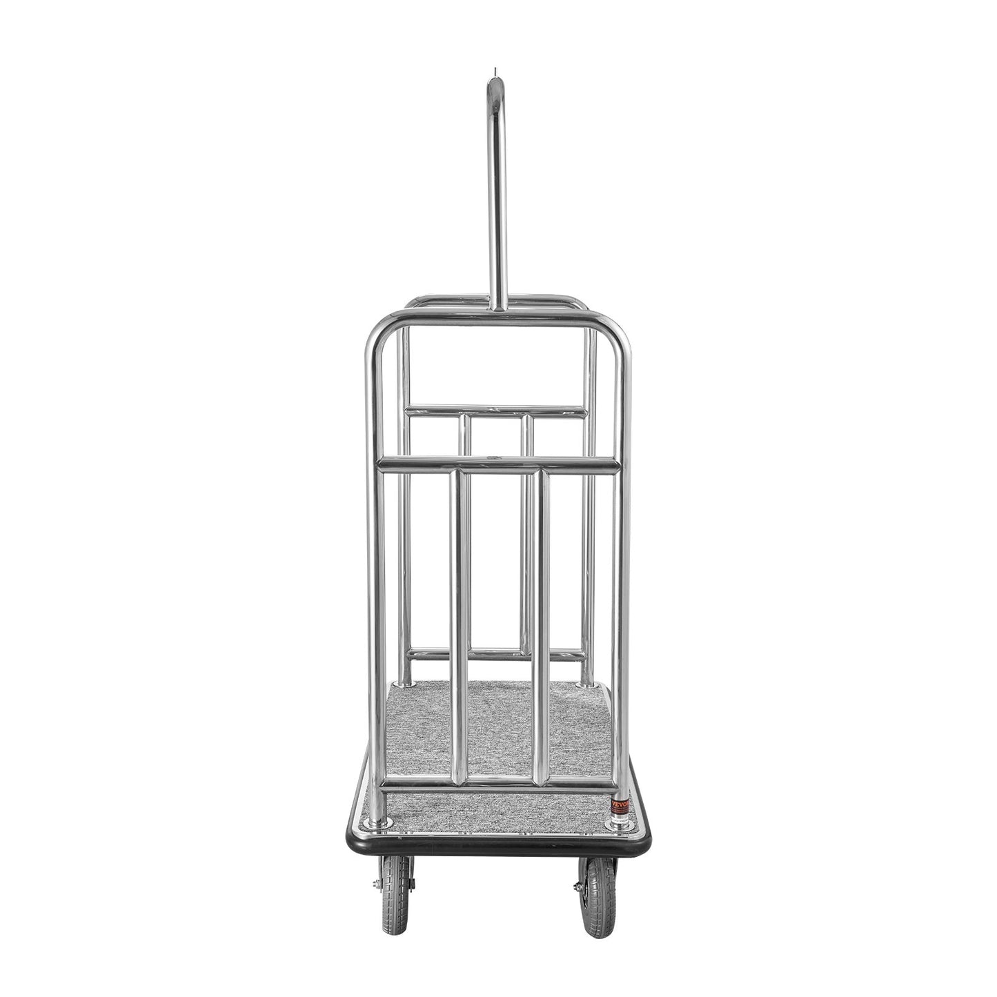 Hotel Luggage Cart, 1200 LBS Load Capacity, Brushed Stainless Steel Finish Bellman's Cart, Valet Cart with Grey Carpeted Deck and 8-inch Rubber Wheels, Ideal for Hotels, Condos, Resorts, Silver