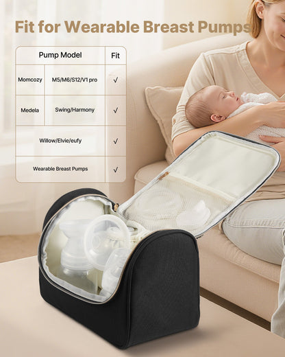 Tragbare Milchpumpentasche mit wasserdichter Matte, passend für M5/M6, inklusive Abpumpzubehör und Aufbewahrungsmöglichkeit für Muttermilch, ideal für Arbeit, Reisen und Familie, Schwarz