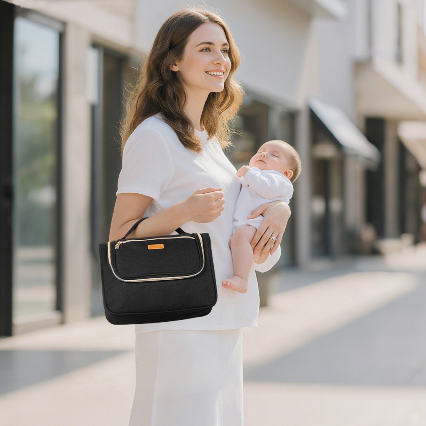 Tragbare Milchpumpentasche mit wasserdichter Matte, passend für M5/M6, inklusive Abpumpzubehör und Aufbewahrungsmöglichkeit für Muttermilch, ideal für Arbeit, Reisen und Familie, Schwarz