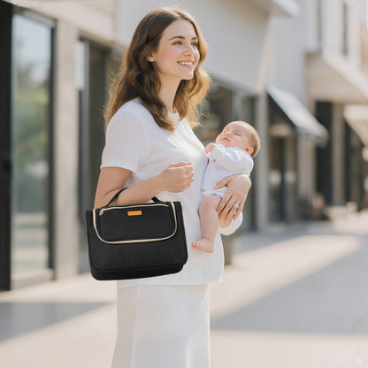 Tragbare Milchpumpentasche mit wasserdichter Matte, passend für M5/M6, inklusive Abpumpzubehör und Aufbewahrungsmöglichkeit für Muttermilch, ideal für Arbeit, Reisen und Familie, Schwarz