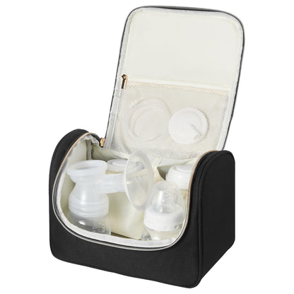 Tragbare Milchpumpentasche mit wasserdichter Matte, passend für M5/M6, inklusive Abpumpzubehör und Aufbewahrungsmöglichkeit für Muttermilch, ideal für Arbeit, Reisen und Familie, Schwarz