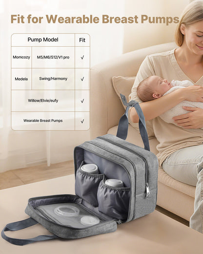 Tragbare Milchpumpentasche mit Kühlakku, passend für M5/M6, Abpumpzubehör und Muttermilchaufbewahrung, ideal für Arbeit, Reisen und Familie, Grau