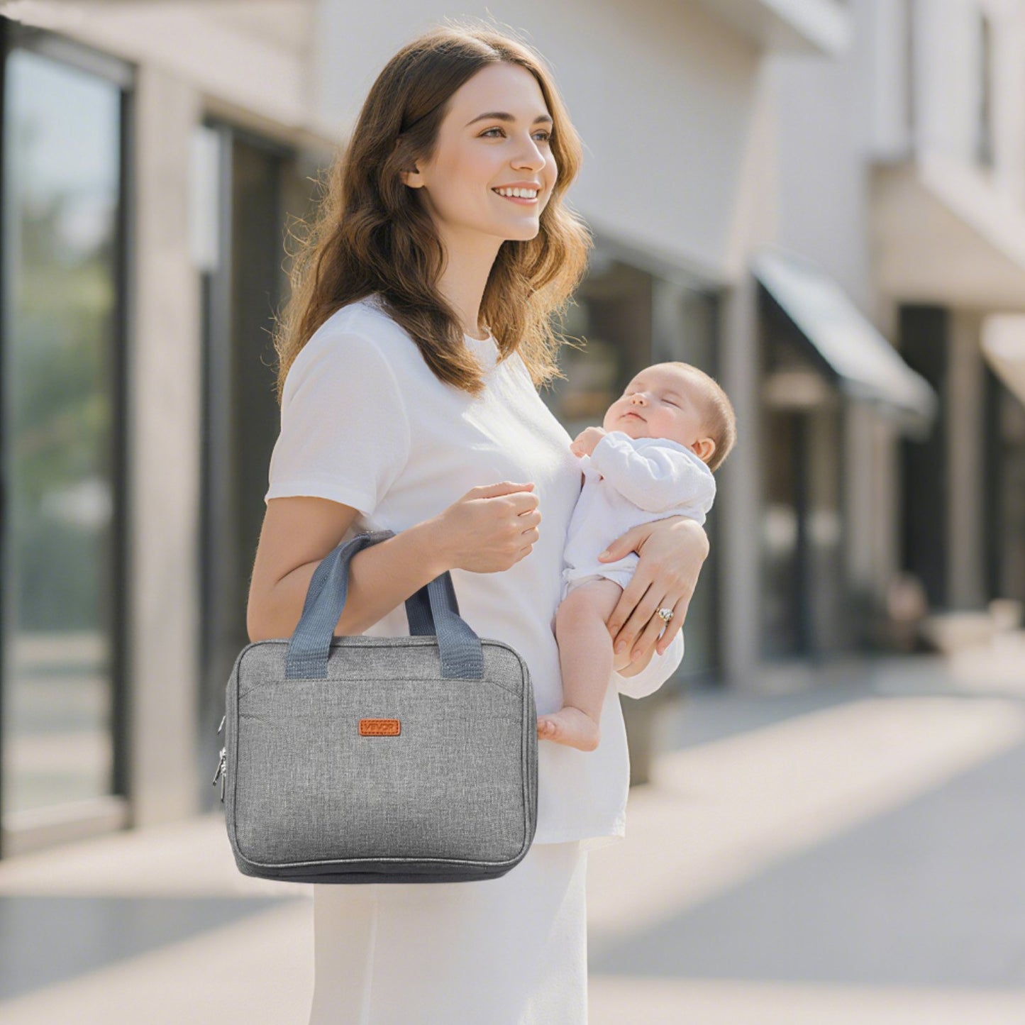 Tragbare Milchpumpentasche mit Kühlakku, passend für M5/M6, Abpumpzubehör und Muttermilchaufbewahrung, ideal für Arbeit, Reisen und Familie, Grau