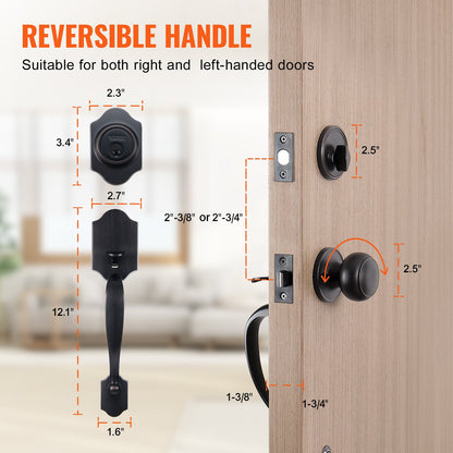 Front Door Handle and Deadbolt Set, Front Door Lock Set with Interior Knob, Adjustable Hole Spacing Single Cylinder Handleset, for Right and Left Handed Entrance, Brushed Oil Rubbed Bronze