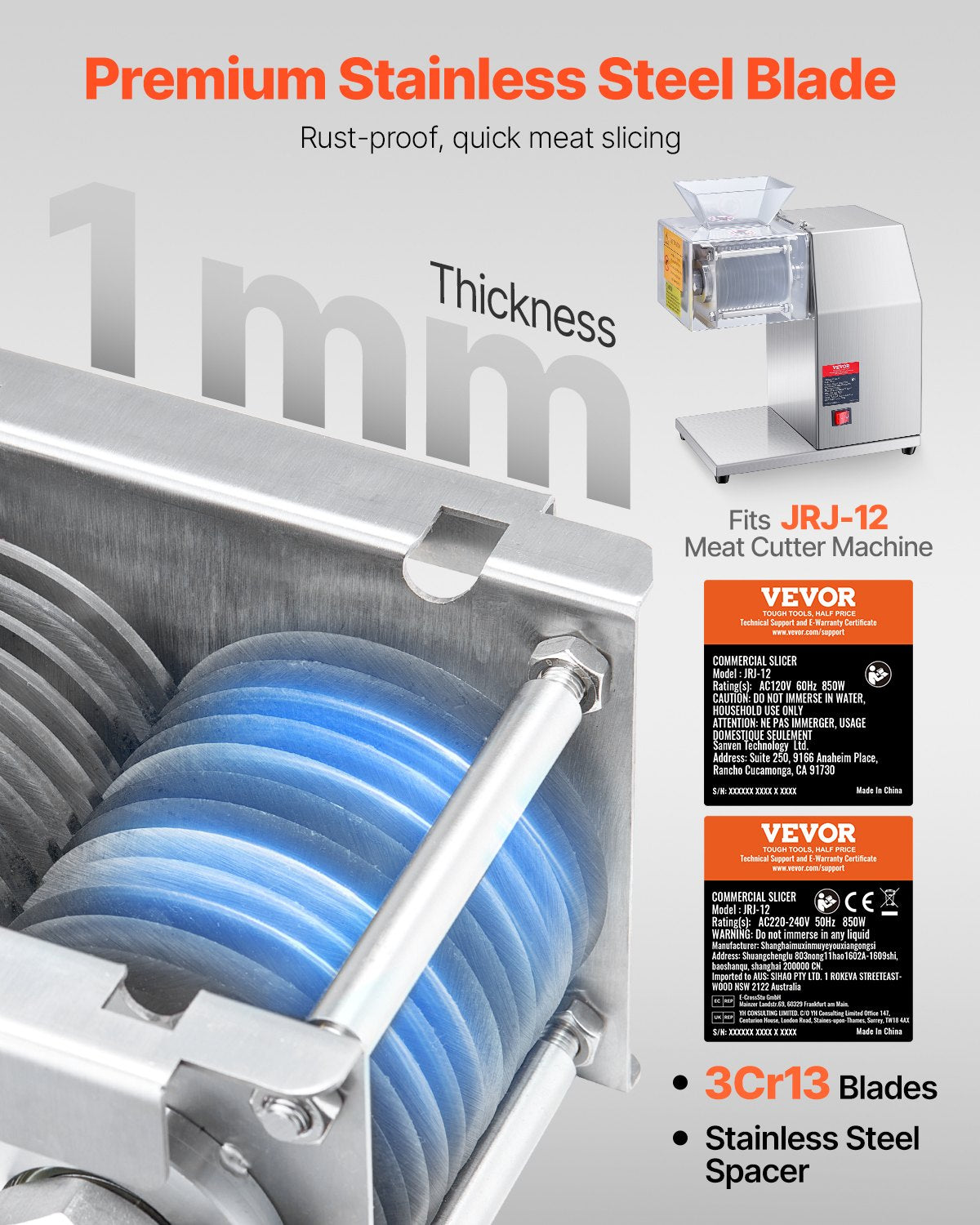 Meat Cutter Machine Blade, 7 mm Blade for Commercial Meat Cutter, One Set Blade for SJY-DQ90 Meat Cutting Machine, Stainless Steel, Cutter Slicer Blade Set for Boneless Meat, Soft Vegetables