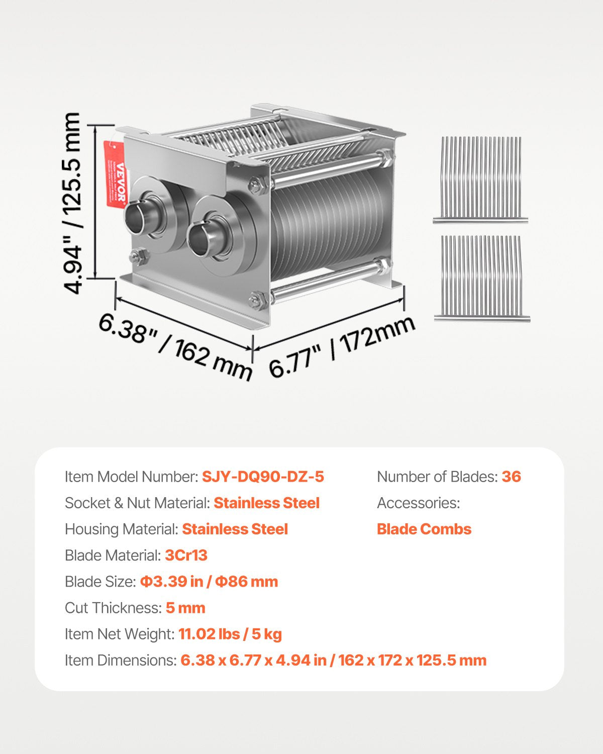 Meat Cutter Machine Blade, 5 mm Blade for Commercial Meat Cutter, One Set Blade for SJY-DQ90 Meat Cutting Machine, Stainless Steel, Cutter Slicer Blade Set for Boneless Meat, Soft Vegetables
