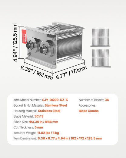 Meat Cutter Machine Blade, 5 mm Blade for Commercial Meat Cutter, One Set Blade for SJY-DQ90 Meat Cutting Machine, Stainless Steel, Cutter Slicer Blade Set for Boneless Meat, Soft Vegetables