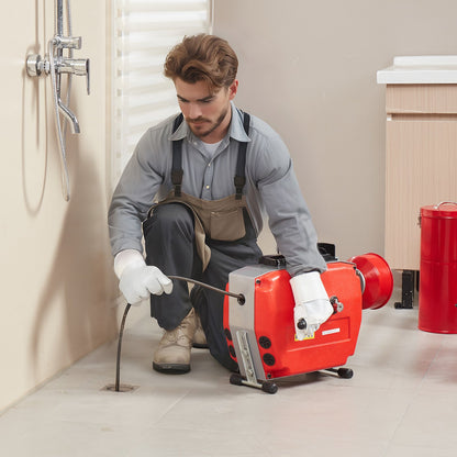 120 Fuß x 7/8 Zoll Abflussreinigungsmaschine, 420 W elektrische Abflussspirale mit manueller Zuführung - mit 6 Schneidmessern, 2 Stahlseilen (120 Fuß x 7/8 Zoll und 18 Fuß x 3/8 Zoll) und CW/CCW-Steuerung für Rohre von 1,9 Zoll bis 6 Zoll