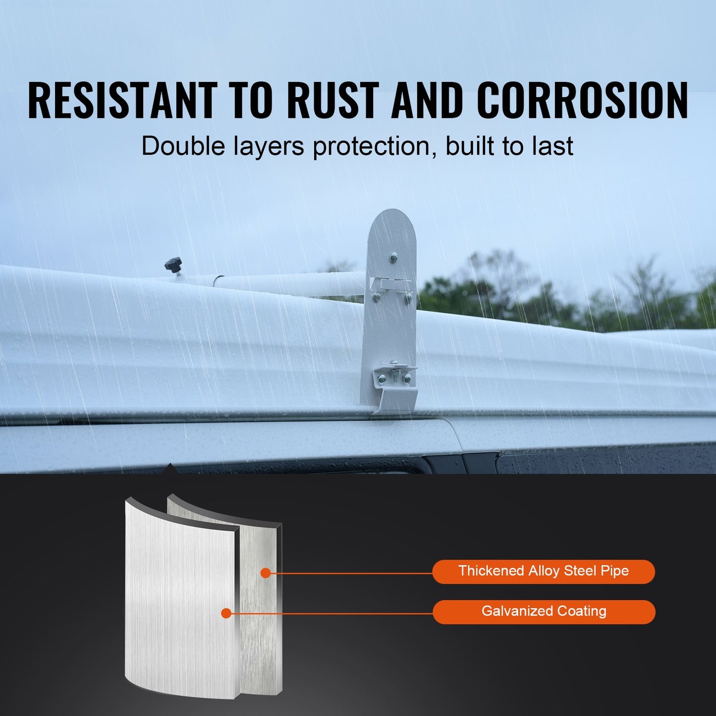 Dachgepäckträger für Transporter, 3-Querträger aus legiertem Stahl, 340 kg Tragkraft, Regenrinnen-Dachgepäckträger, verstellbare Länge von 102,2 cm bis 190 cm, kompatibel mit Chevrolet Express, GMC Savana usw.