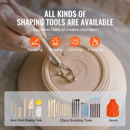 Töpferscheibe 27,9 cm, Keramikscheibe mit Fußpedal, Modellierwerkzeug, Schürze, 450 W