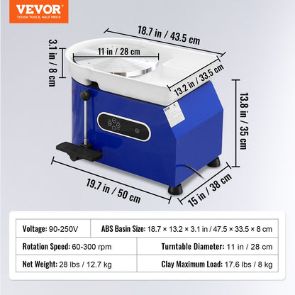 Töpferscheibe 27,9 cm, Keramikscheibe mit Fußpedal, Modellierwerkzeug, Schürze, 450 W