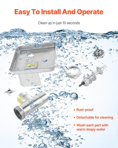 Fleischwolf, 5 kg/min elektrischer Fleischwolf, Schneidemaschine, Wurstfüller mit Messer, Lochscheibe, Wurstmaschine, gewerblicher Fleischwolf aus Edelstahl zum Schneiden, Zerkleinern und Würfeln, für die Gastronomie