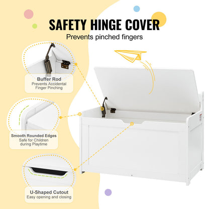 Wooden Toy Chest for Kids, Toddler Toy Storage Box with Flip-Top Lid and Safety Hinge, 32.68 x 17.91 x 24.02" Large Kids Storage Bench for Playroom, Bedroom, Living Room or Entryway, White