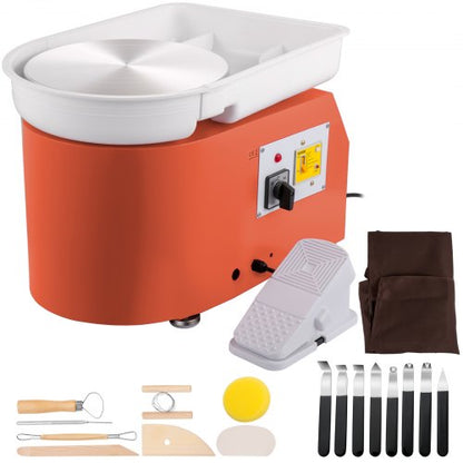 Pottery Wheel 27.9 cm 0-300 RPM Ceramic Wheel, 350W Adjustable Speed Forming Machine with Sculpting Tools and Apron, Detachable Basin Foot Pedal Control for Art Craft Work and Home DIY Orange