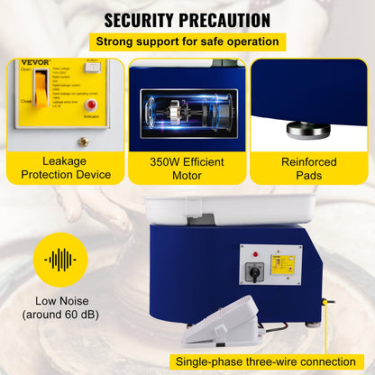 Töpferscheibe 27,9 cm, 0–300 U/min, Keramikscheibe, 350 W, Formmaschine mit einstellbarer Drehzahl, inklusive Modellierwerkzeugen und Schürze, abnehmbarem Becken, Fußpedalsteuerung für Kunsthandwerk und Heimwerkerprojekte, Blau
