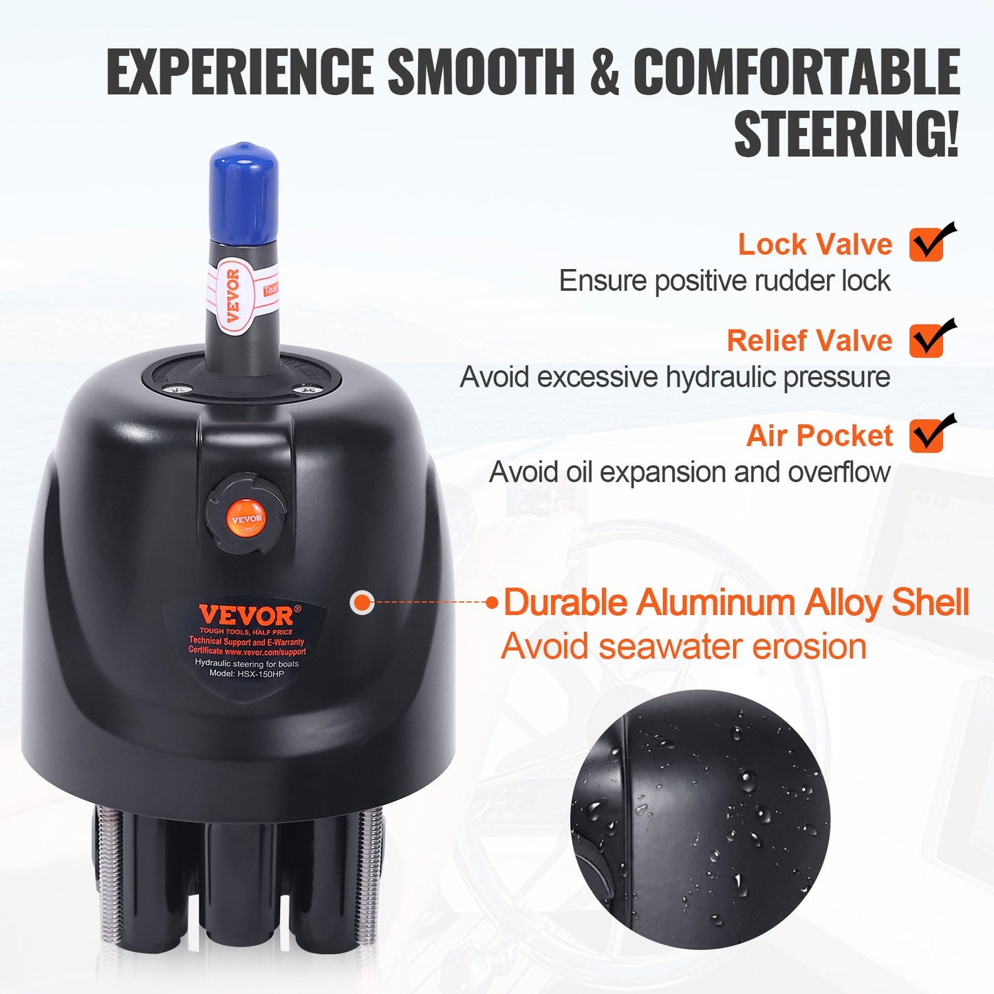 Hydraulic Outboard Steering Kit, 112 kW(150HP), Marine Boat Hydraulic Steering System, with Helm Pump Two-Way Lock Cylinder and 6.1 m(20 Feet) Hydraulic Steering Hose, for Single Station Single-Engine Boats