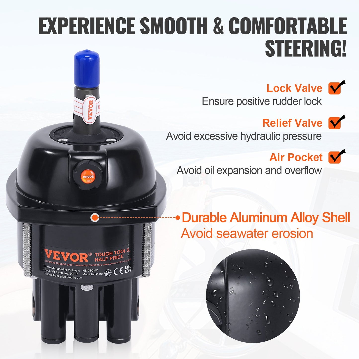 Hydraulic Outboard Steering Kit, Marine Boat Hydraulic Steering System, with Helm Pump Two-Way Lock Cylinder and 6 m Hydraulic Steering Hose, for Single Station Single-Engine Boats