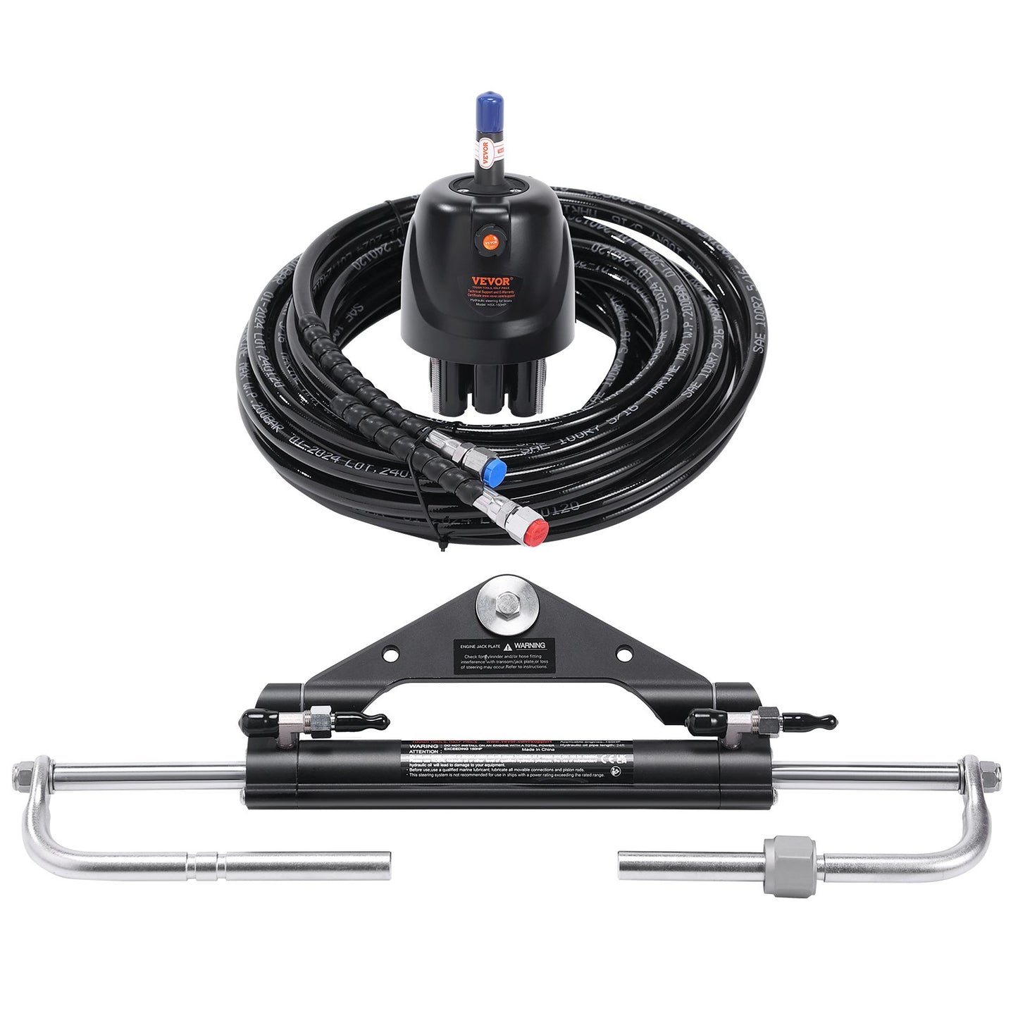 Hydraulic Outboard Steering Kit, 150HP, Marine Boat Hydraulic Steering System, with Helm Pump Two-Way Lock Cylinder and 731.5 cm Hydraulic Steering Hose, for Single Station Single-Engine Boats