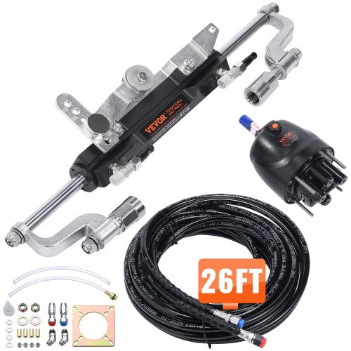Hydraulic Outboard Steering Kit, 300HP, Marine Boat Hydraulic Steering System, with Helm Pump Two-Way Lock Cylinder and 792.5 cm Hydraulic Steering Hose, for Single Station Single-Engine Boats