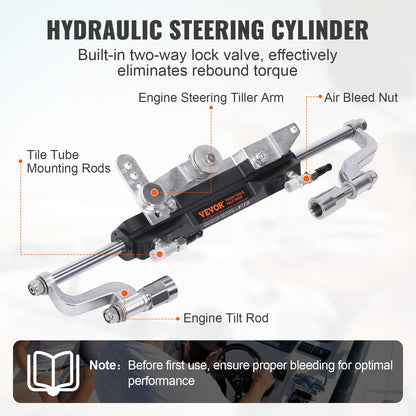 Hydraulic Outboard Steering Kit, 300HP, Marine Boat Hydraulic Steering System, with Helm Pump Two-Way Lock Cylinder and 792.5 cm Hydraulic Steering Hose, for Single Station Single-Engine Boats