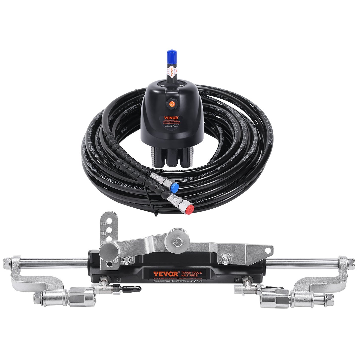 Hydraulic Outboard Steering Kit, 300HP, Marine Boat Hydraulic Steering System, with Helm Pump Two-Way Lock Cylinder and 792.5 cm Hydraulic Steering Hose, for Single Station Single-Engine Boats