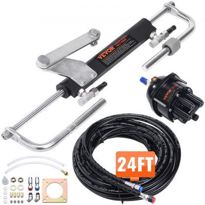 Hydraulic Outboard Steering Kit, 90HP, Marine Boat Hydraulic Steering System, with Helm Pump Two-Way Lock Cylinder and 731.5 cm Hydraulic Steering Hose, for Single Station Single-Engine Boats