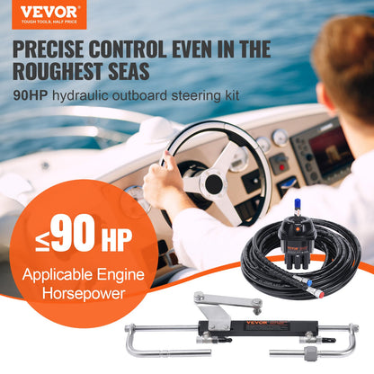 Hydraulic Outboard Steering Kit, 90HP, Marine Boat Hydraulic Steering System, with Helm Pump Two-Way Lock Cylinder and 731.5 cm Hydraulic Steering Hose, for Single Station Single-Engine Boats