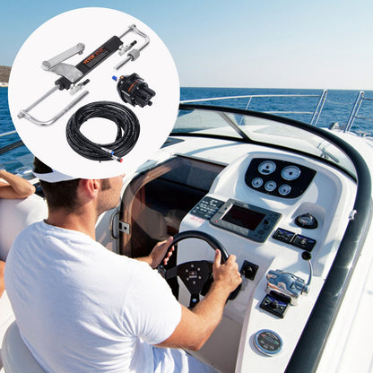Hydraulic Outboard Steering Kit, 90HP, Marine Boat Hydraulic Steering System, with Helm Pump Two-Way Lock Cylinder and 731.5 cm Hydraulic Steering Hose, for Single Station Single-Engine Boats