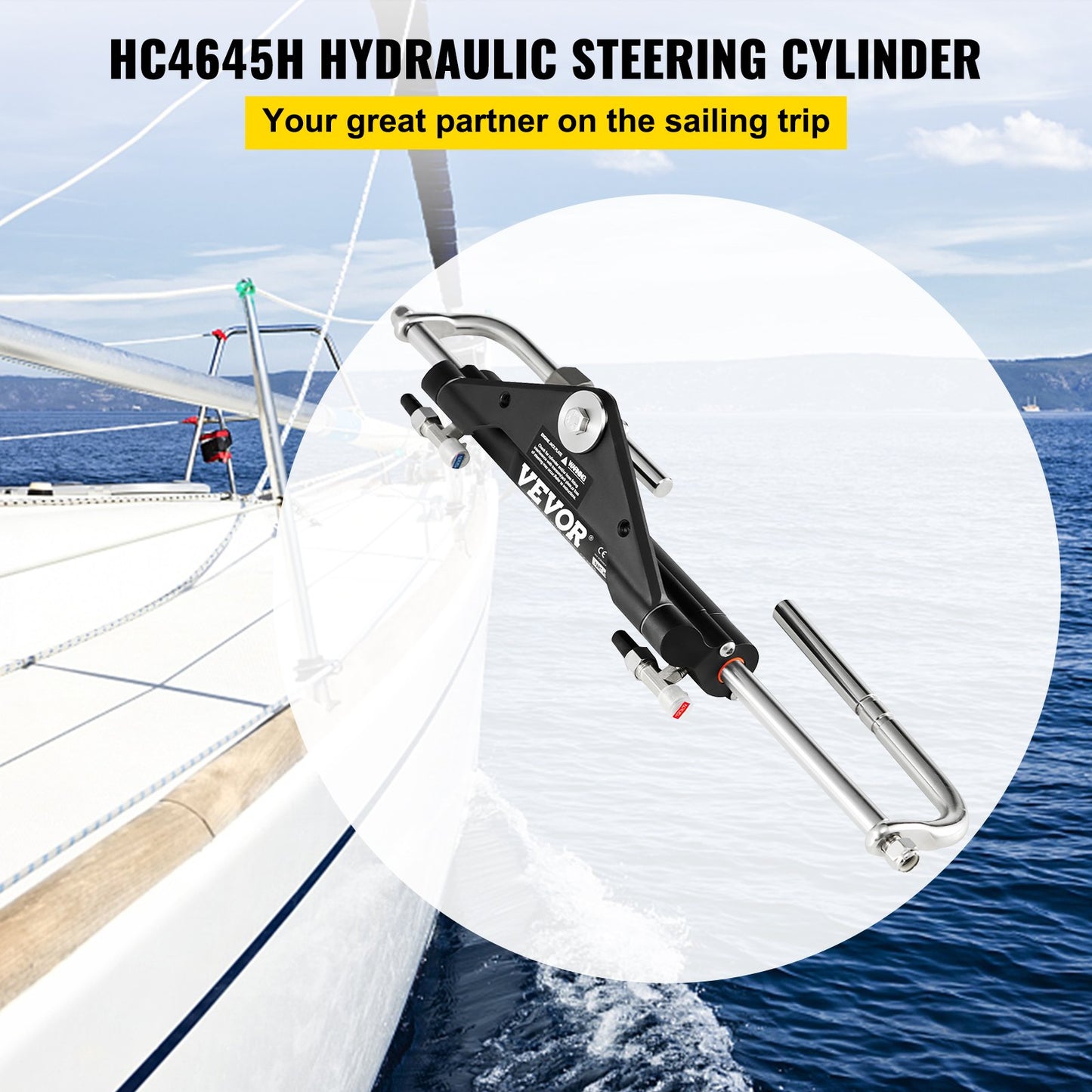 Hydraulic Steering Cylinder HC4645H Front Mount Hydraulic Outboard Marine Steering Cylinder Suit for Up to 150HP Boats Steering,hydraulic steering