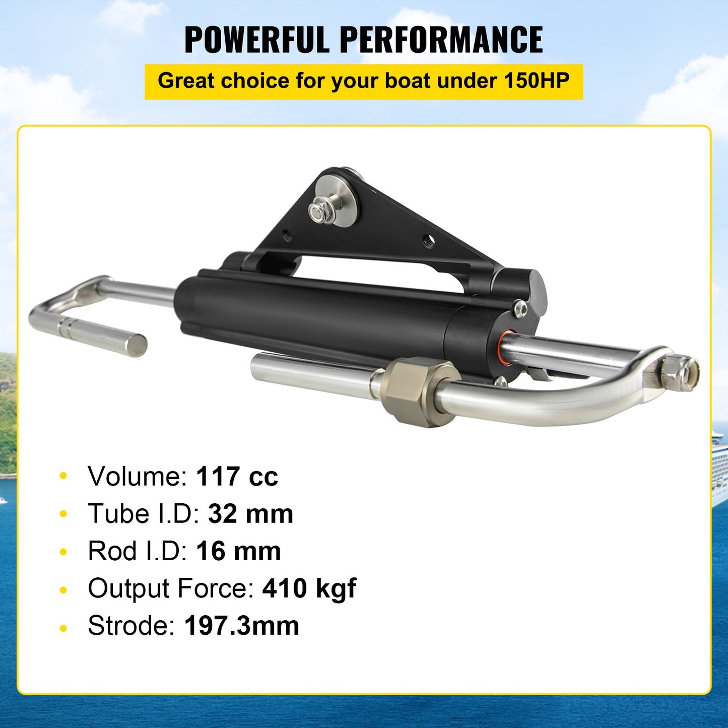 Hydraulic Steering Cylinder HC4645H Front Mount Hydraulic Outboard Marine Steering Cylinder Suit for Up to 150HP Boats Steering,hydraulic steering